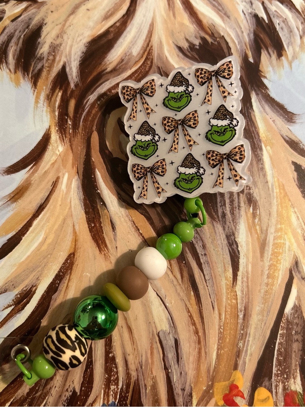 Green Grinch Beaded badge reel